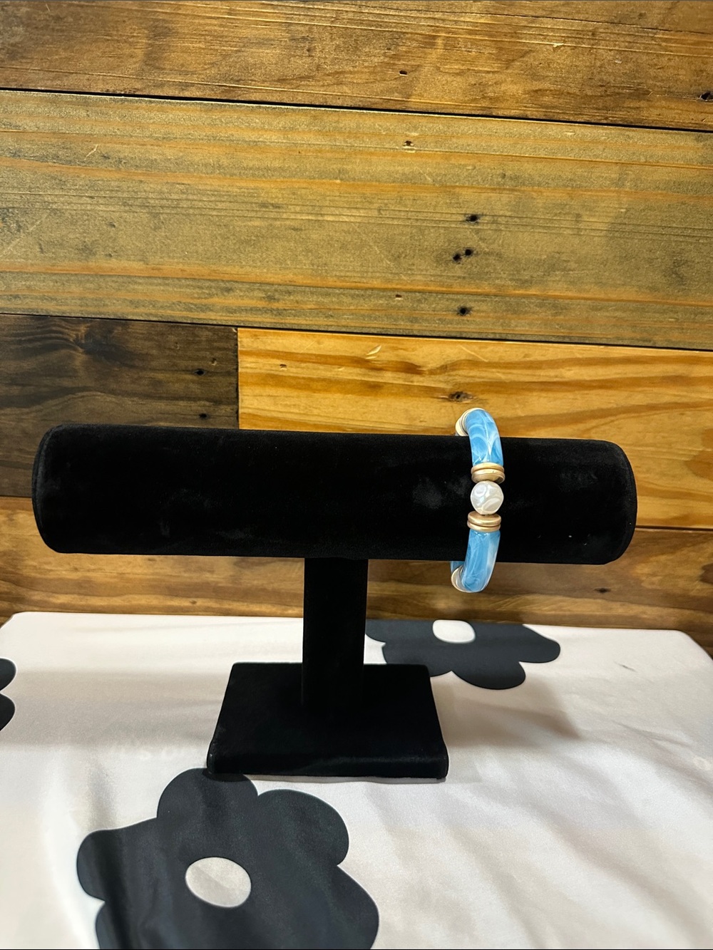 Plunder Blue and Gold Resin Bracelet with Pearl Accent